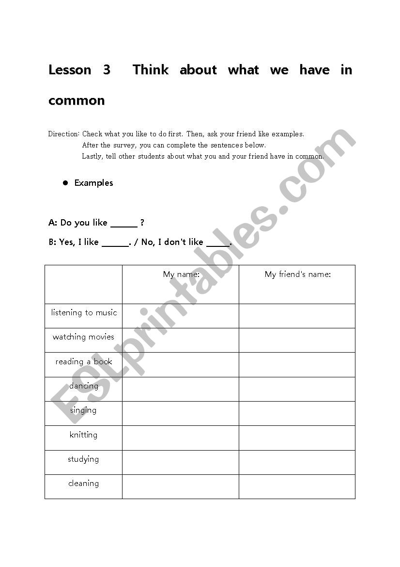 what we have in common worksheet