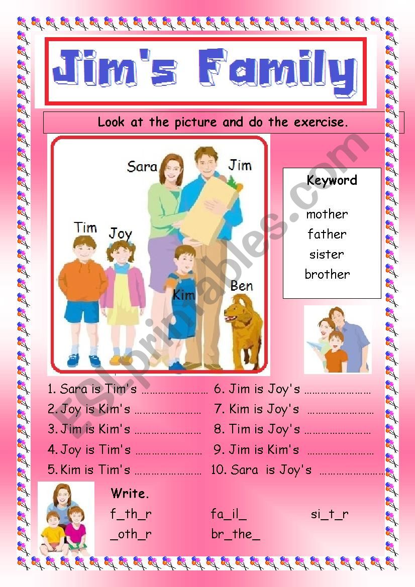 Jims Family worksheet