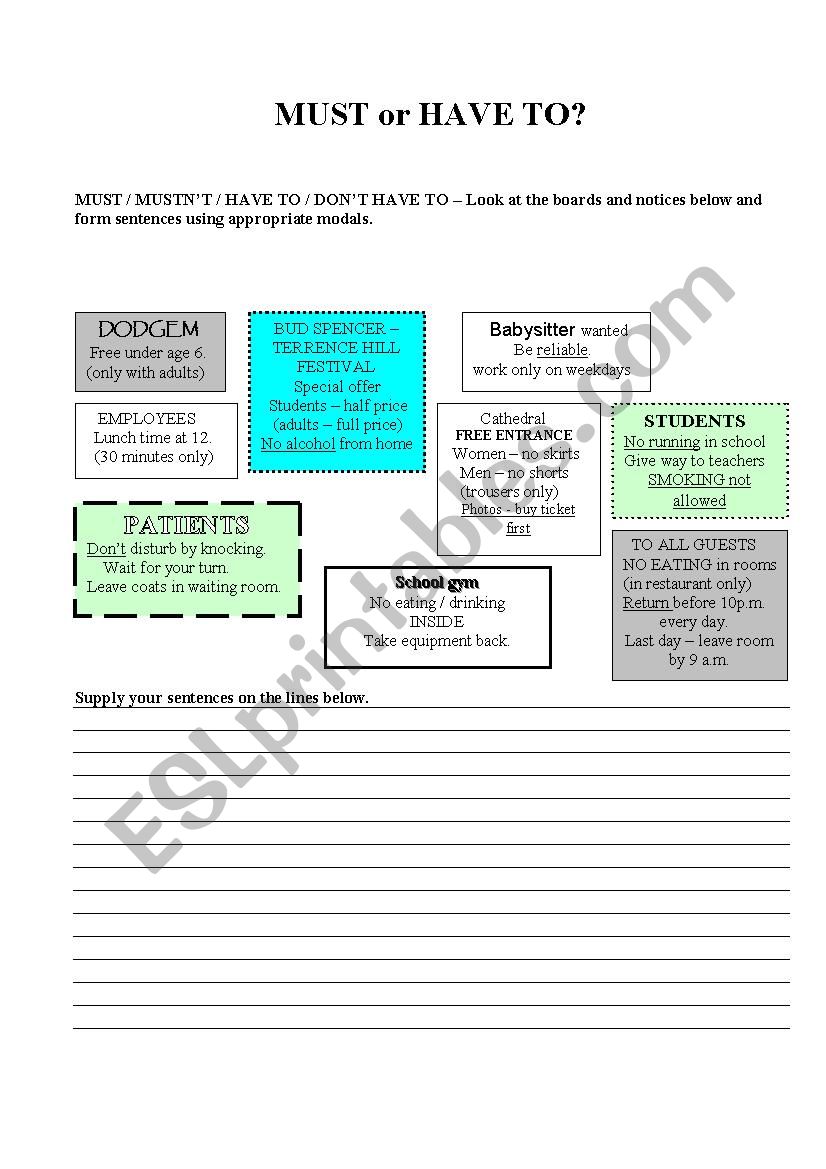 MUST, HAVE TO activity worksheet