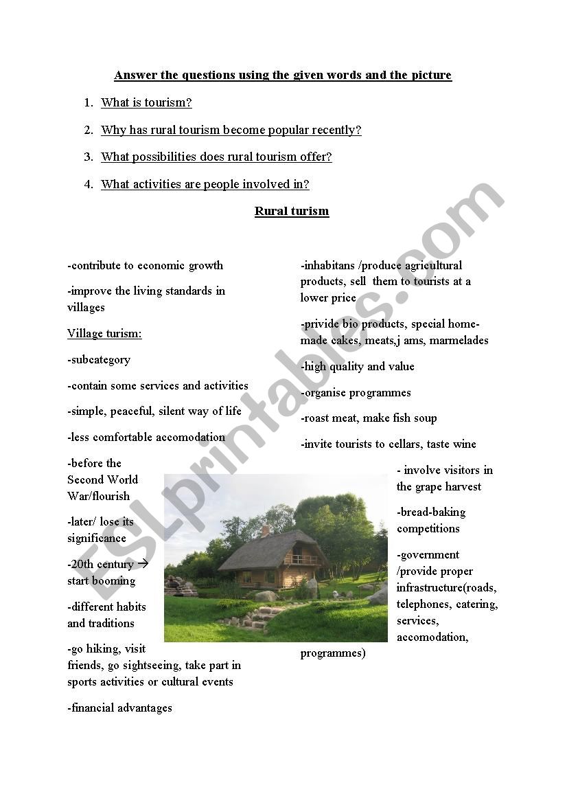 rural tourism worksheet