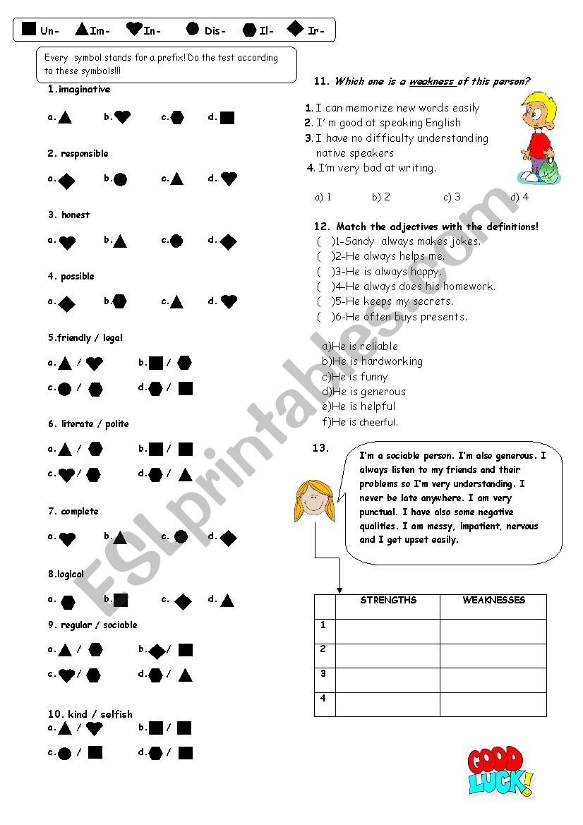 Adjectives by PREFIXES worksheet