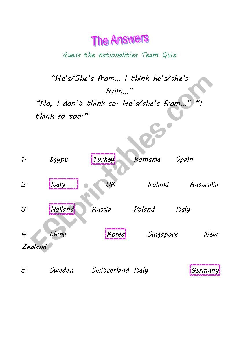 Where Are They From? worksheet