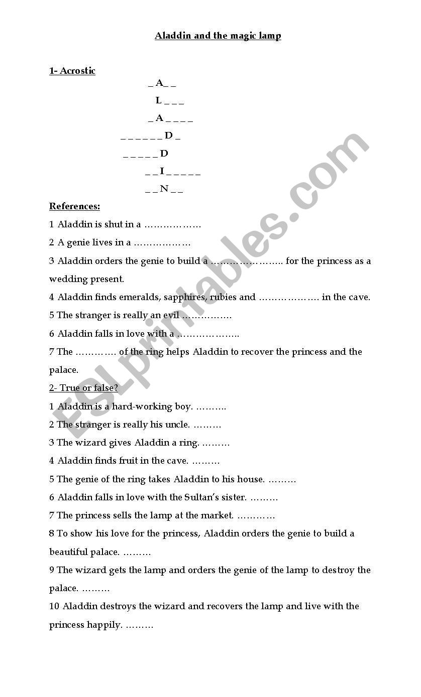 Aladdin worksheet