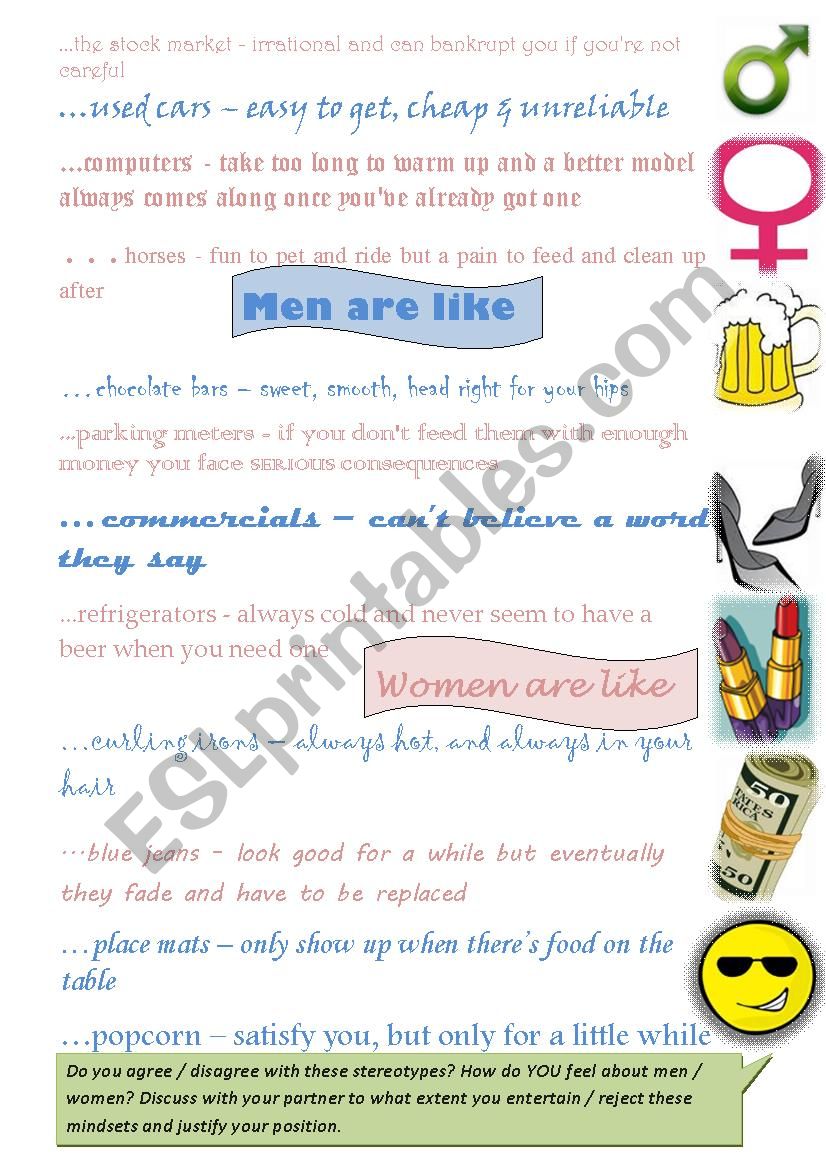 What Men & Women Are Like worksheet