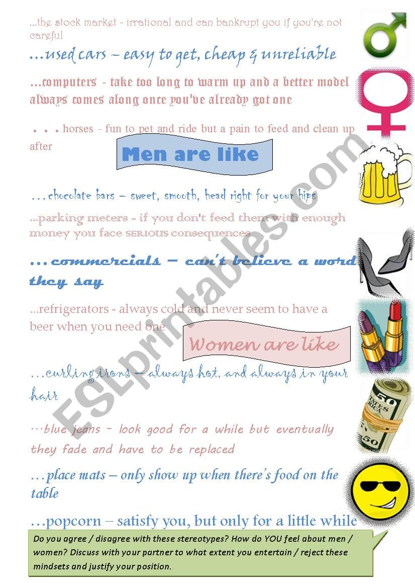 What Men & Women Are Like worksheet