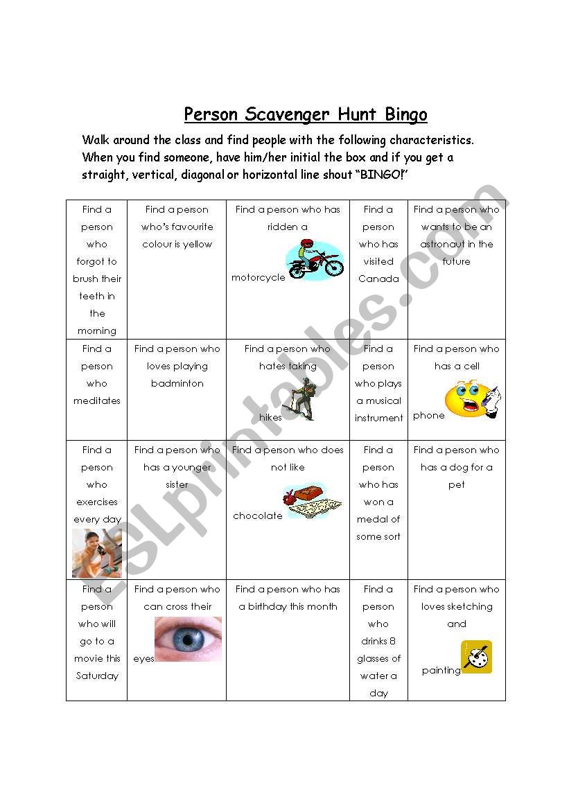 Person Scavenger Hunt BINGO worksheet