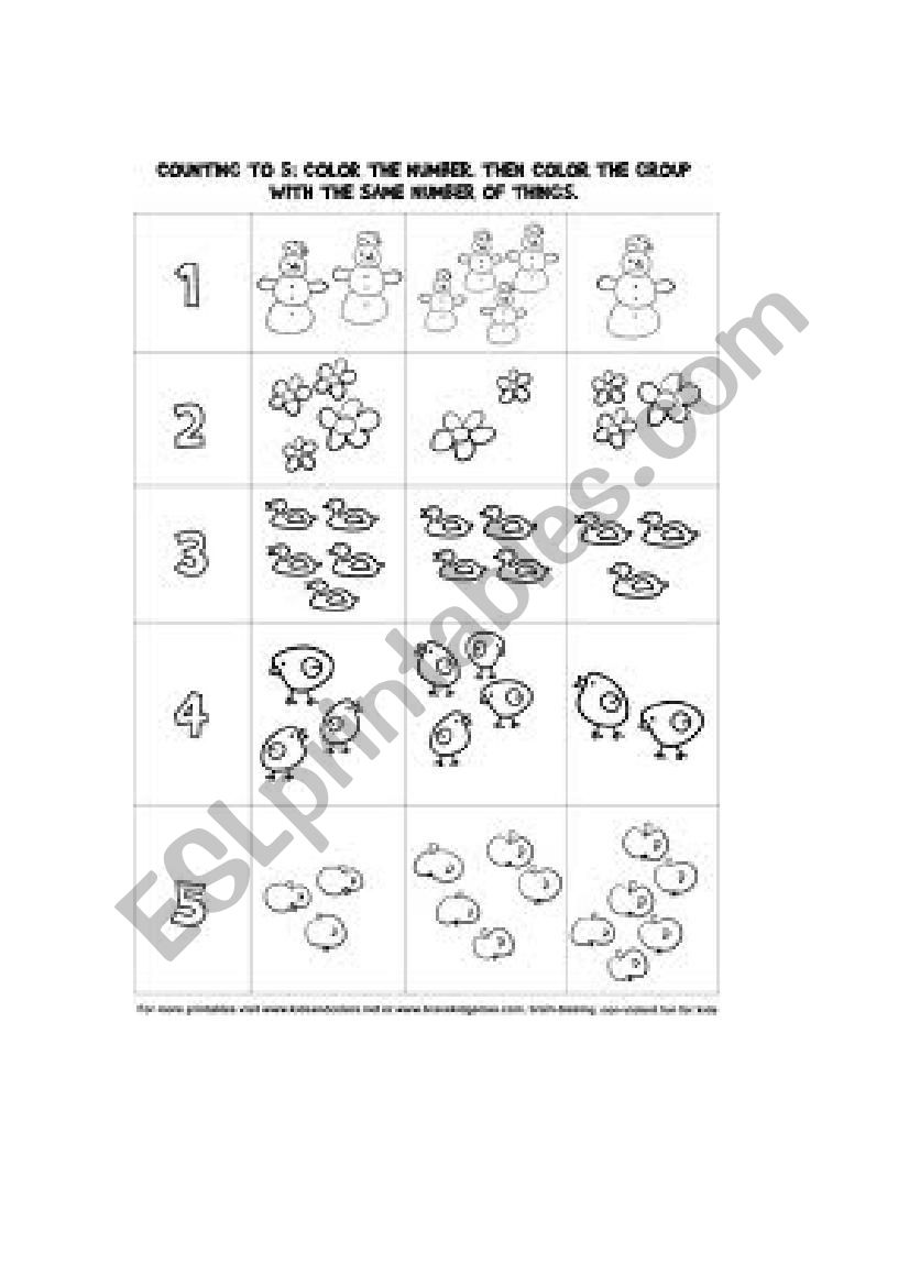 Copuning to 5 worksheet