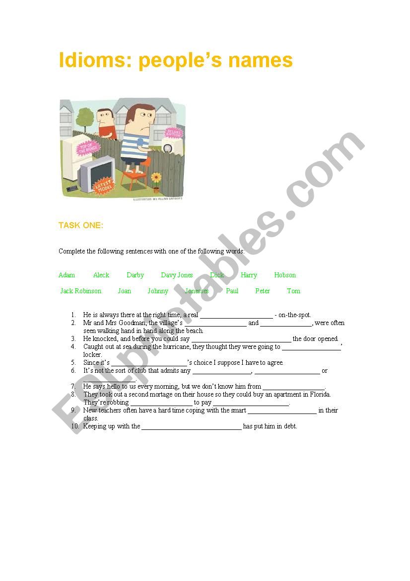 Idioms: peoples names worksheet