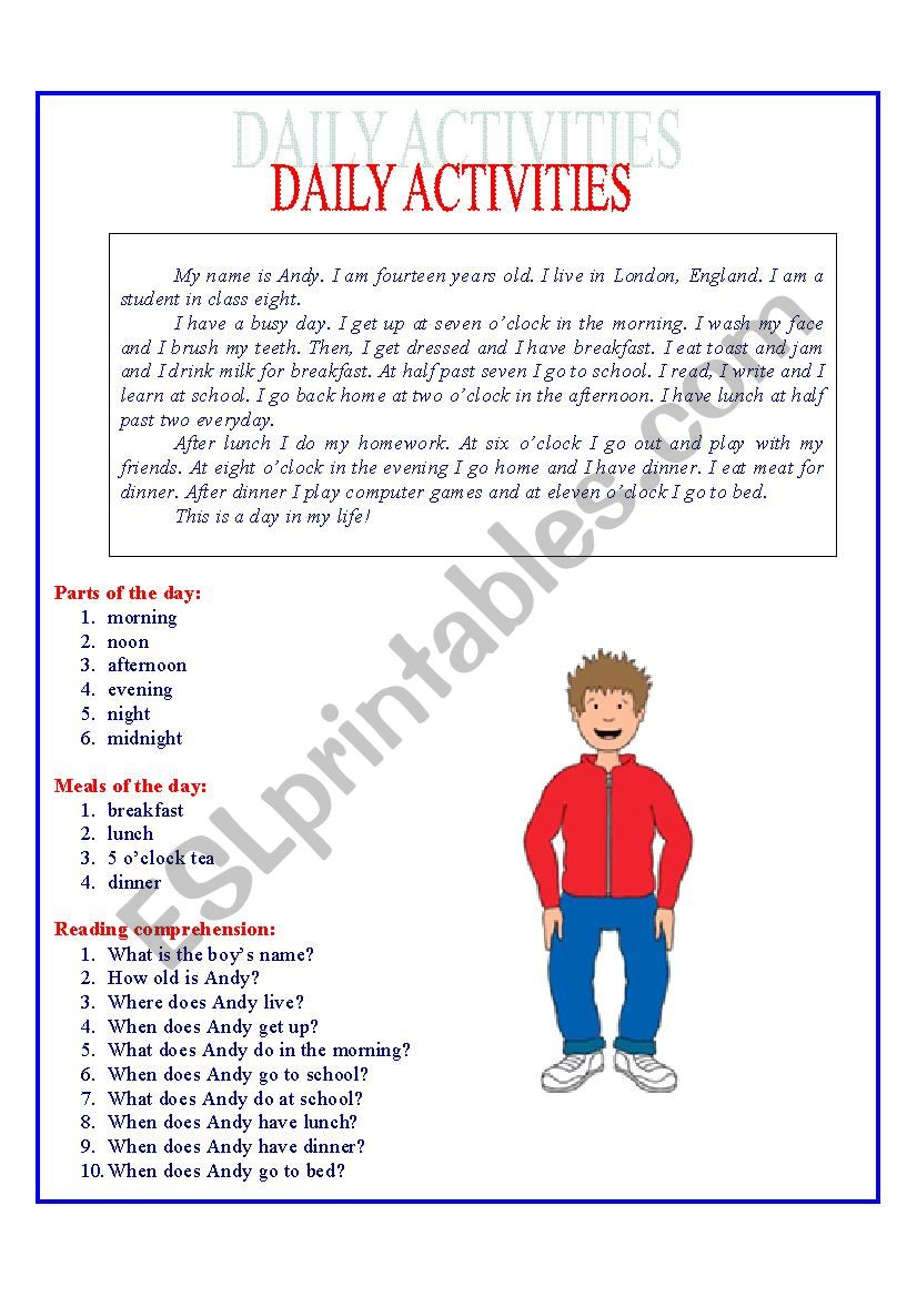 Daily Activities worksheet