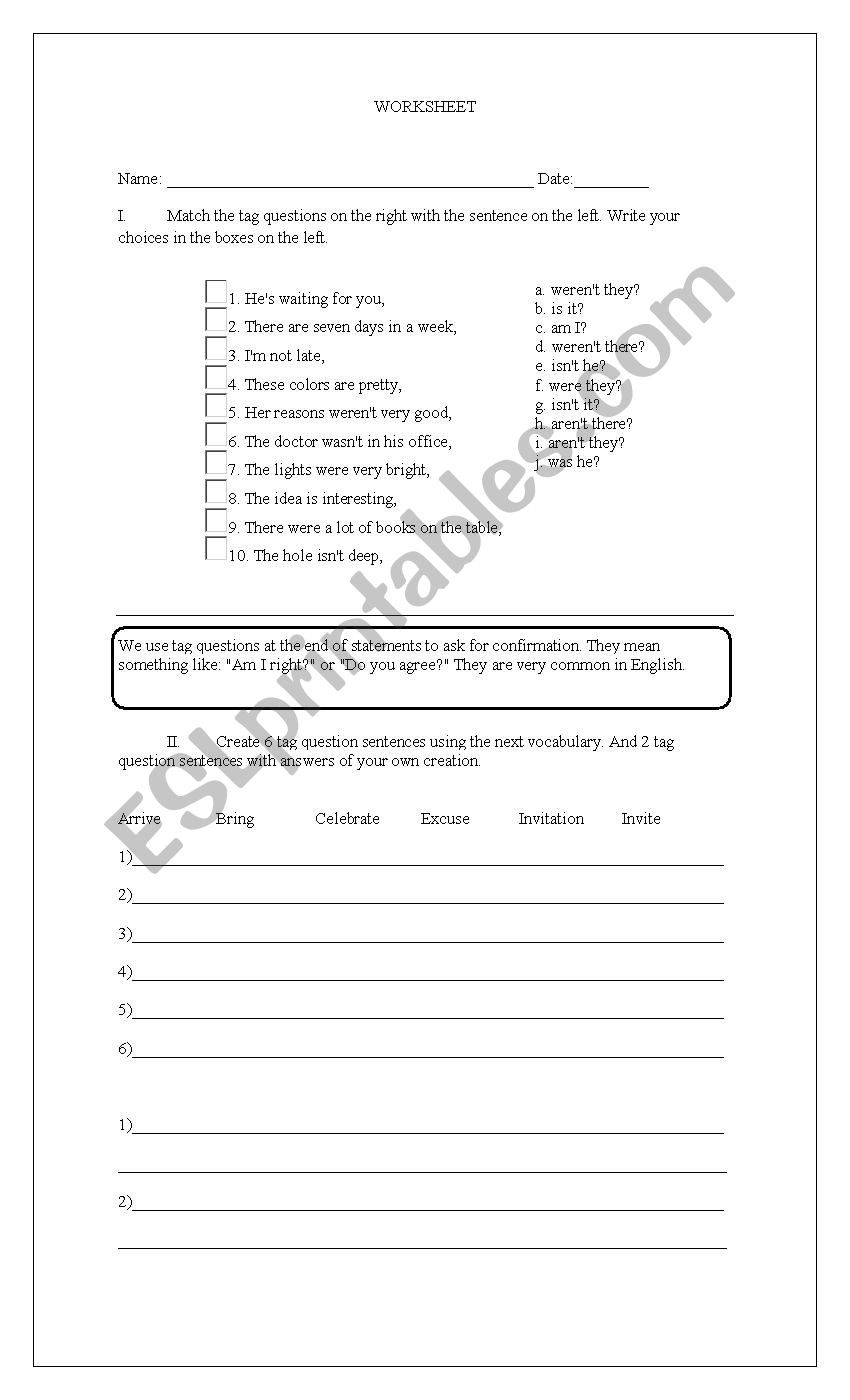 Tag question worksheet worksheet