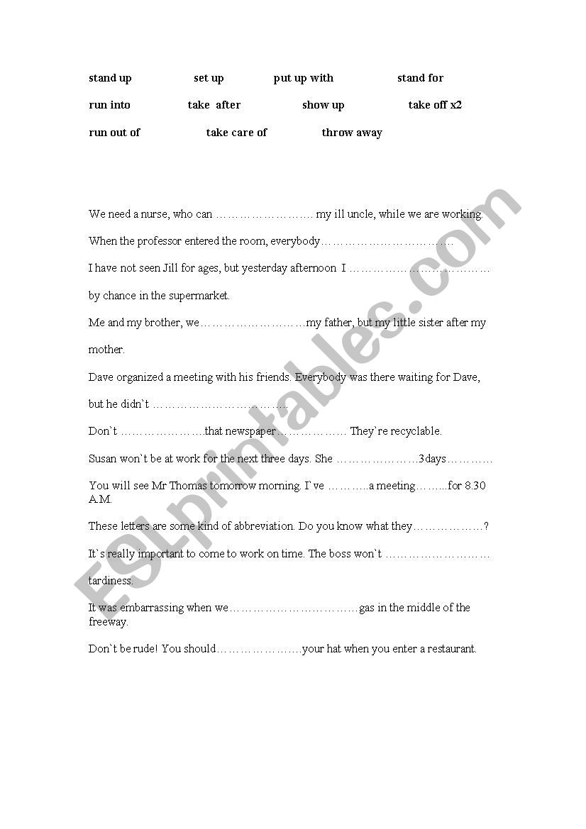 phrasals 7 worksheet