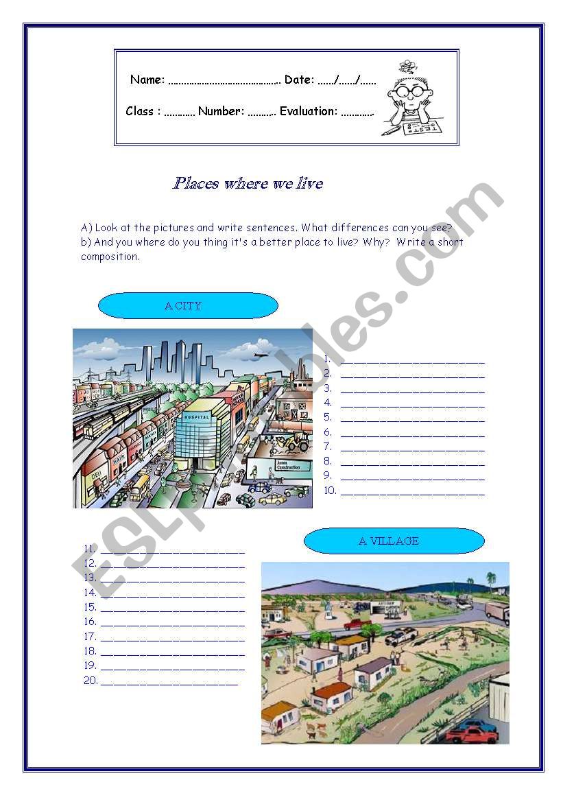 Places where we live worksheet