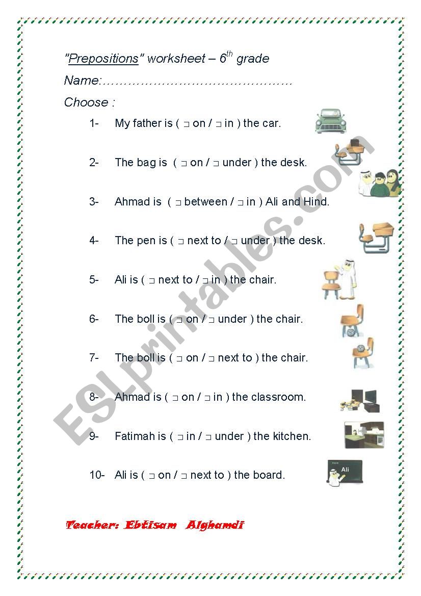 Prepositions worksheet