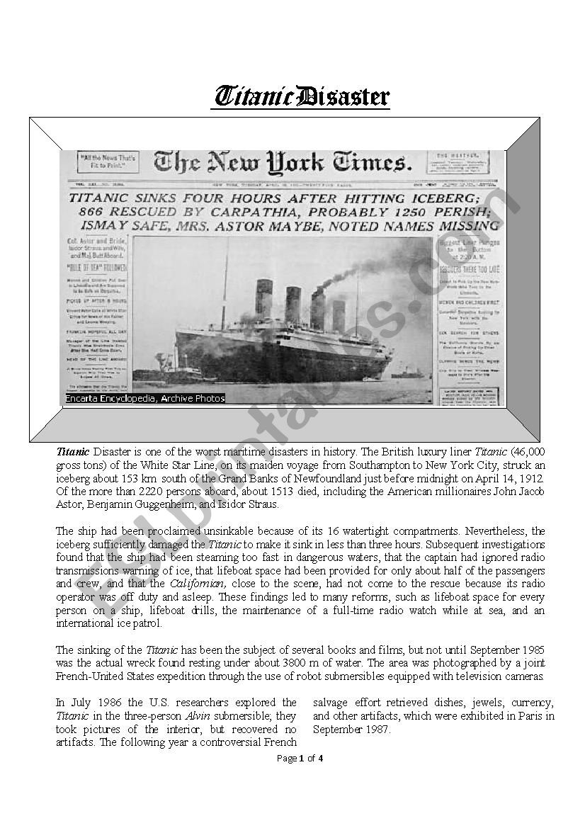 Titanic Disaster worksheet