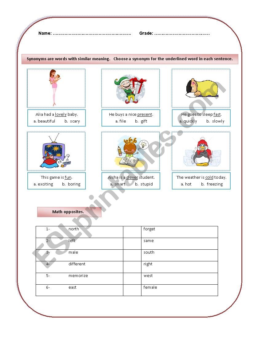 Synonyms and antonyms  worksheet