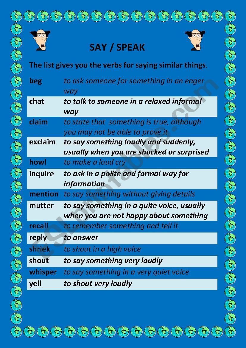 The verbs for saying the similar things