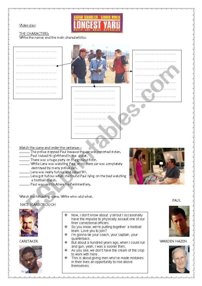 The longest yard worksheet