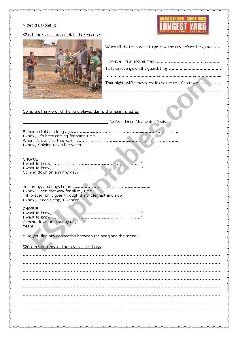 The longest yard- part 2 worksheet