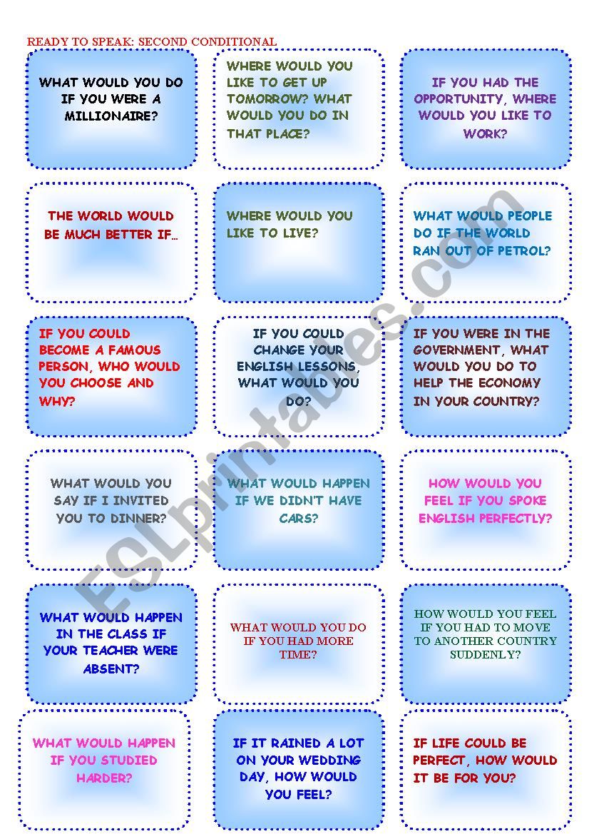 SECOND CONDITIONAL SPEAKING CARDS