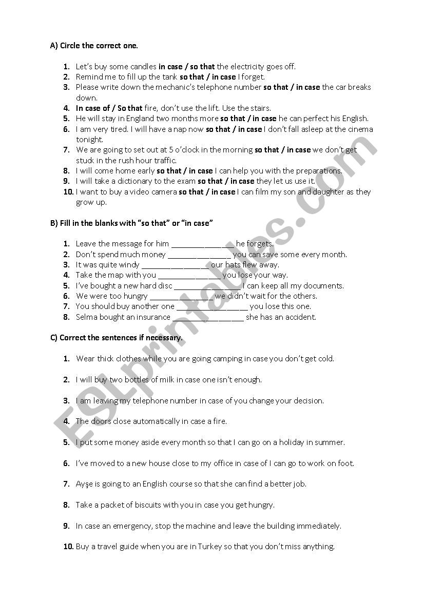 so that/in case worksheet worksheet