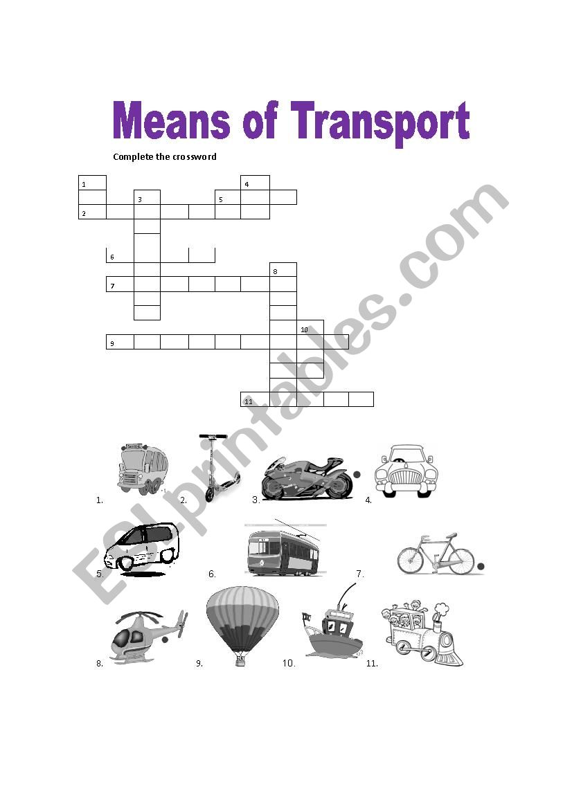 Means of Transport worksheet