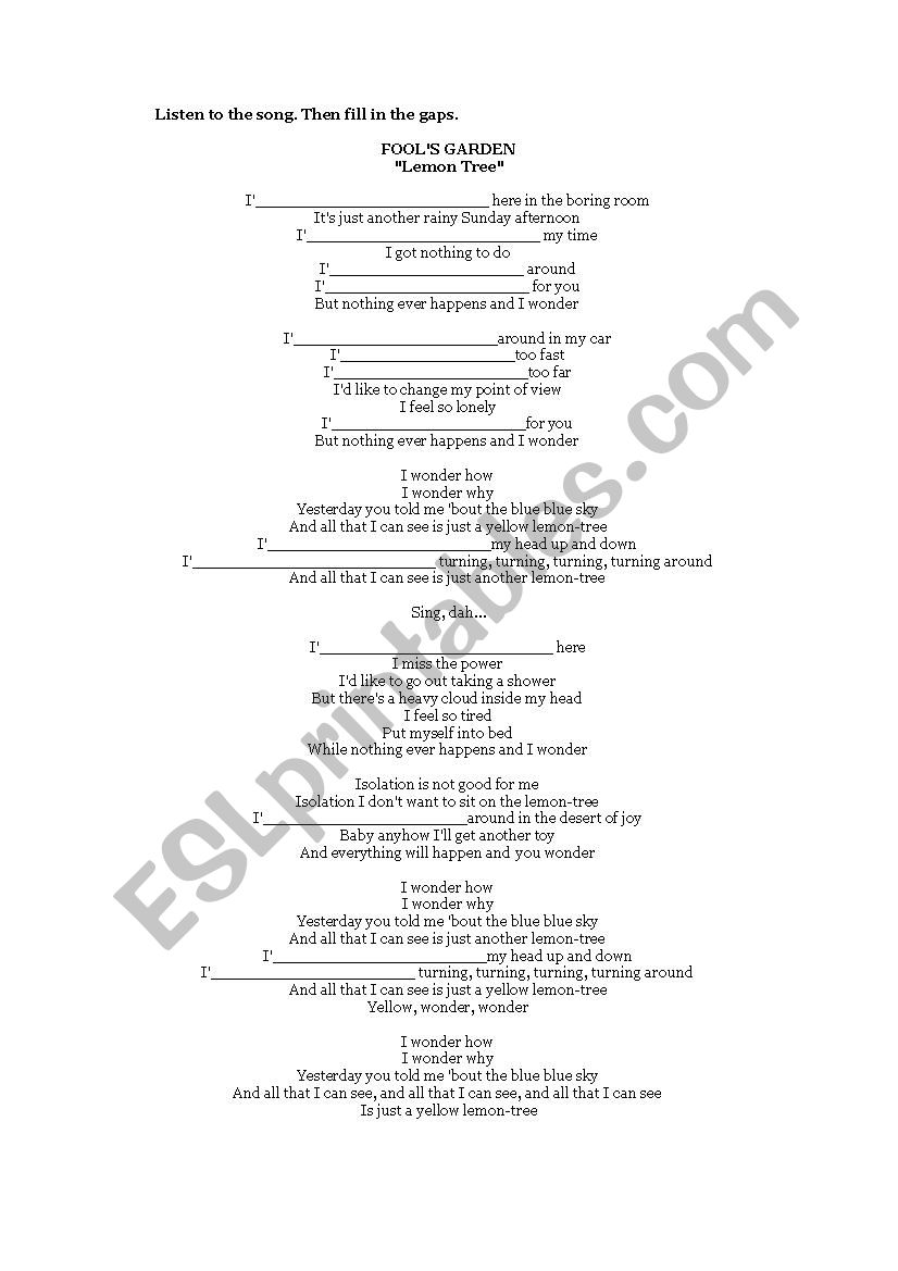 Yellow lemon tree worksheet