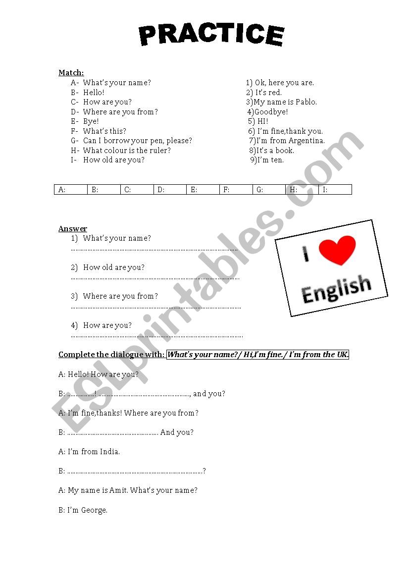 Greetings practice worksheet