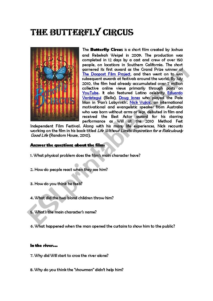 The Butterfly Circus worksheet