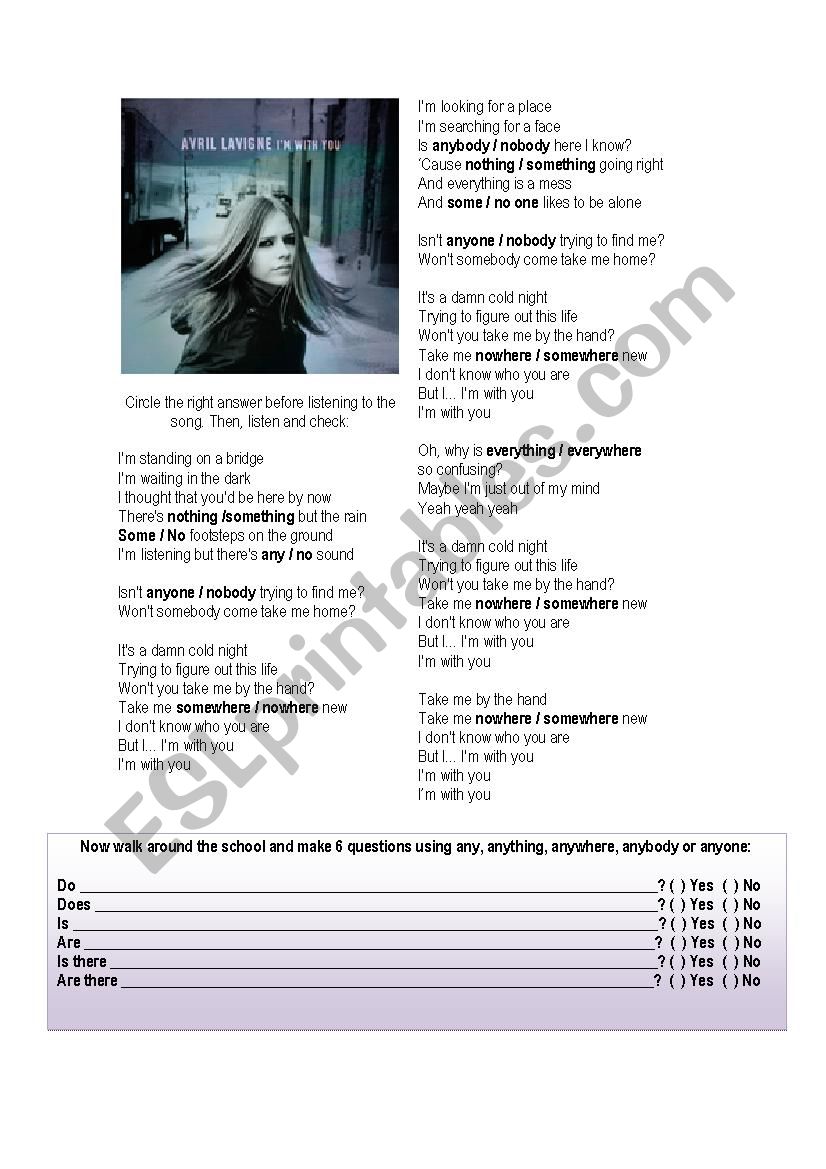 Im with you - Avril Lavigne + Activity Some, Any, No