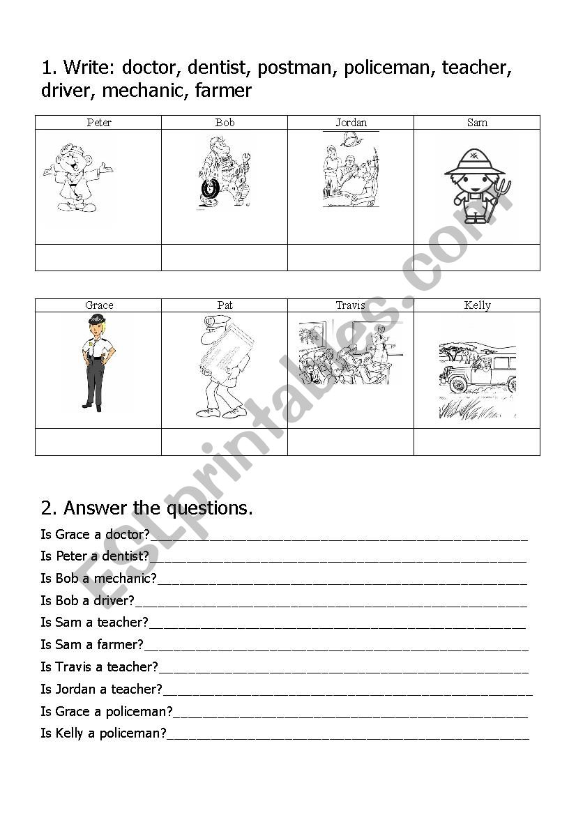 Occupations worksheet