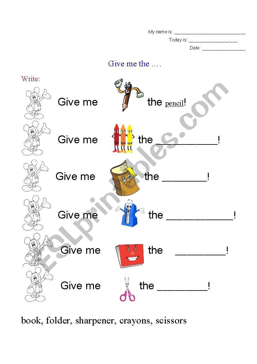 give me the ... classroom objects