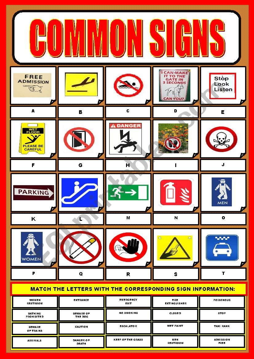 Common Signs worksheet