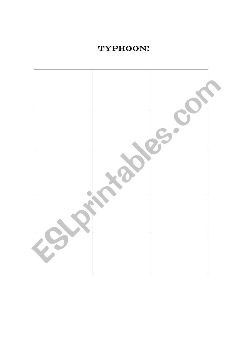 Typhoon vocabulary game worksheet