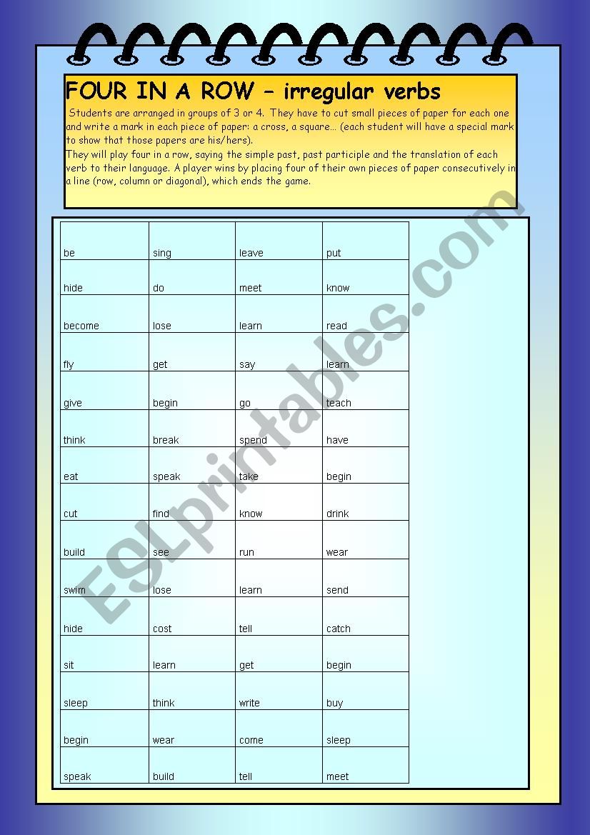 FOUR IN A ROW .- Irregular verbs