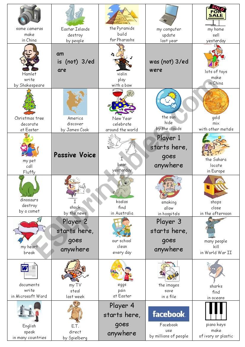 Passive voice (Present Simple & Past Simple) boardgame