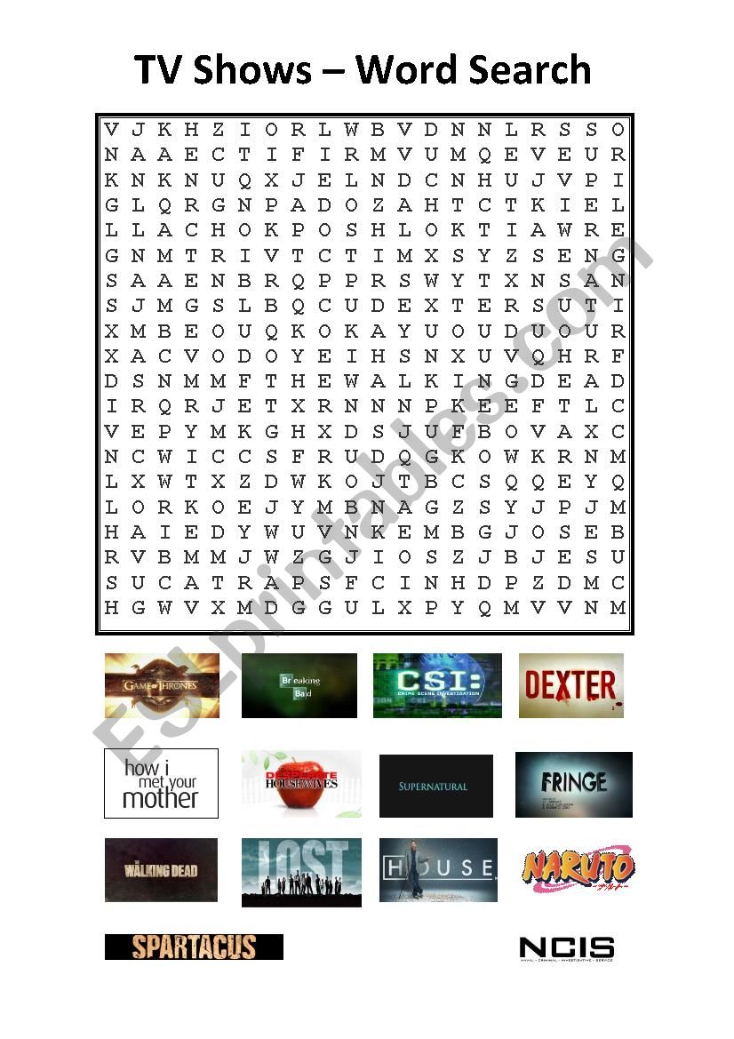 TV Shows - Wordsearch worksheet