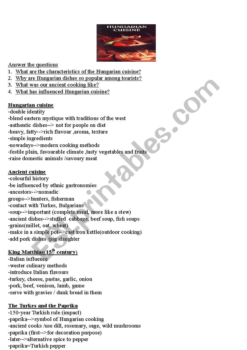 Hungarian cooking worksheet