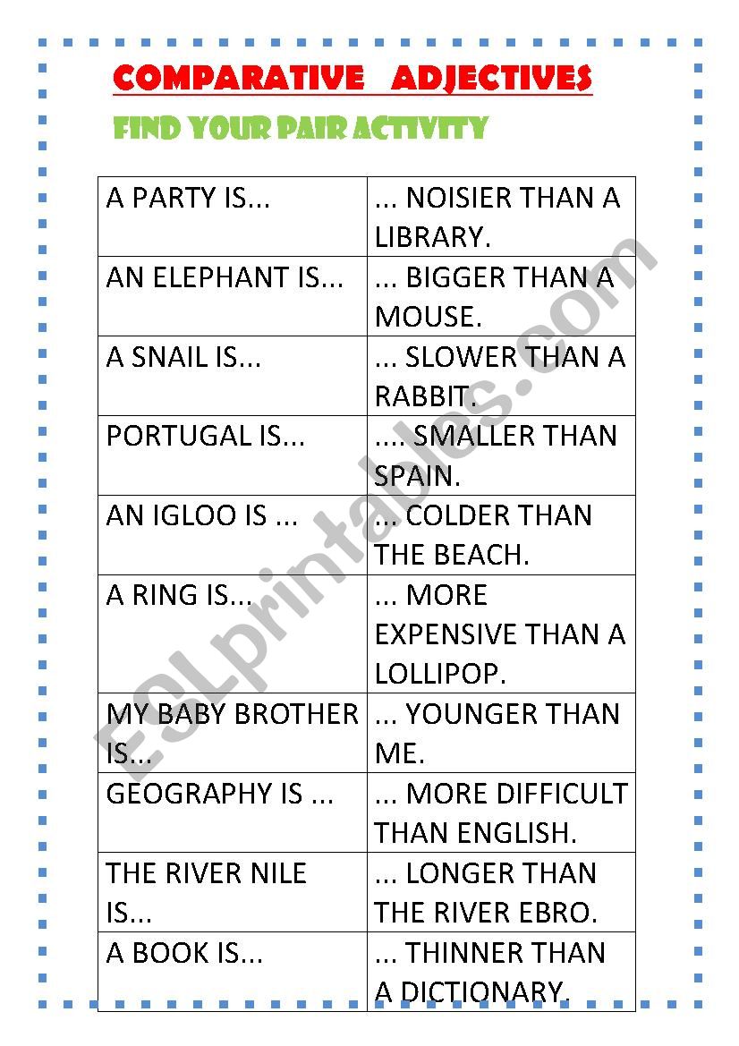 COMPARATIVE ADJECTIVES worksheet