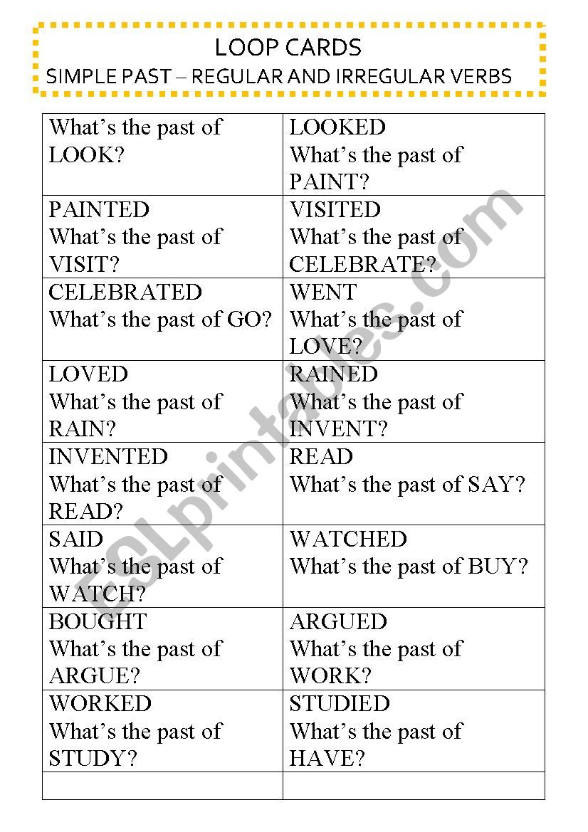 LOOP CARDS ON SIMPLE PAST - REGULAR AND IRREGULAR VERBS