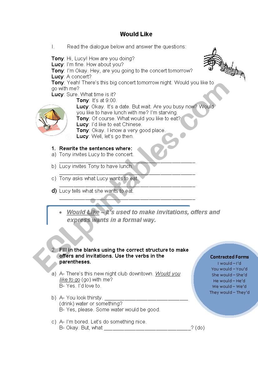 Would Like and If-clause worksheet