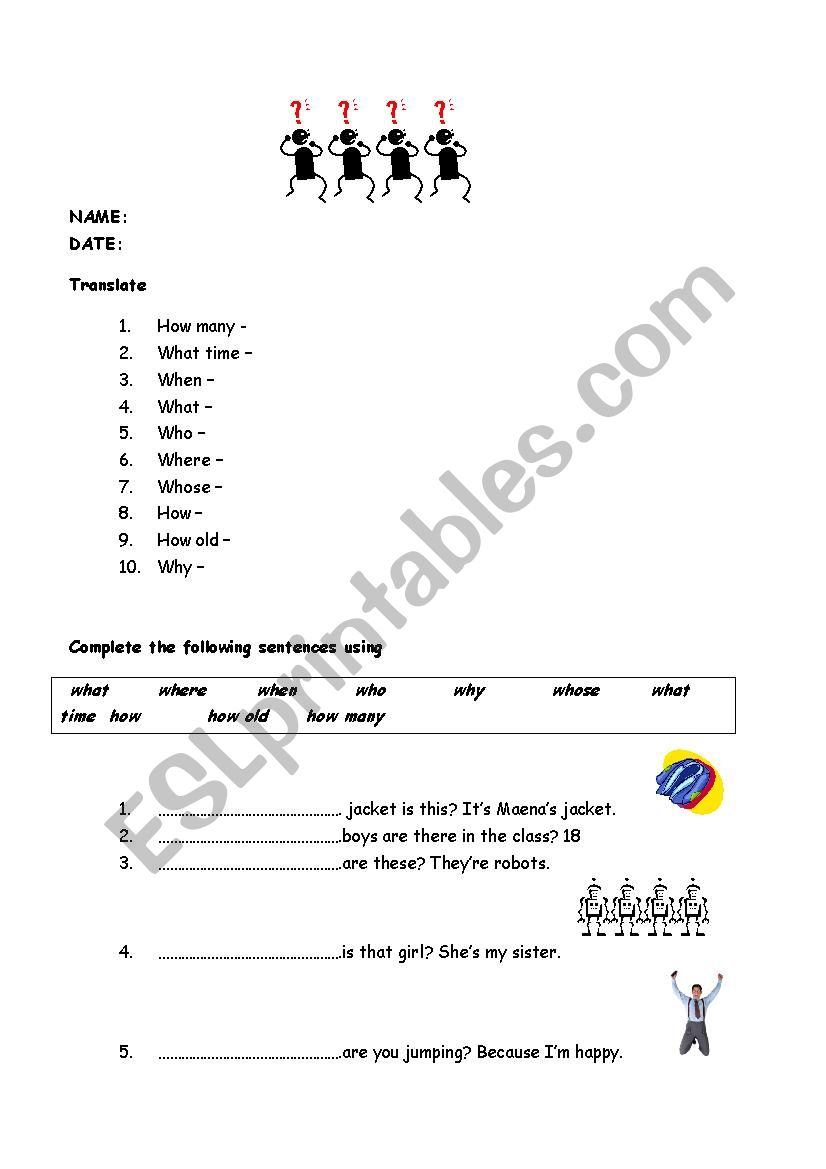 wh- questions: review worksheet