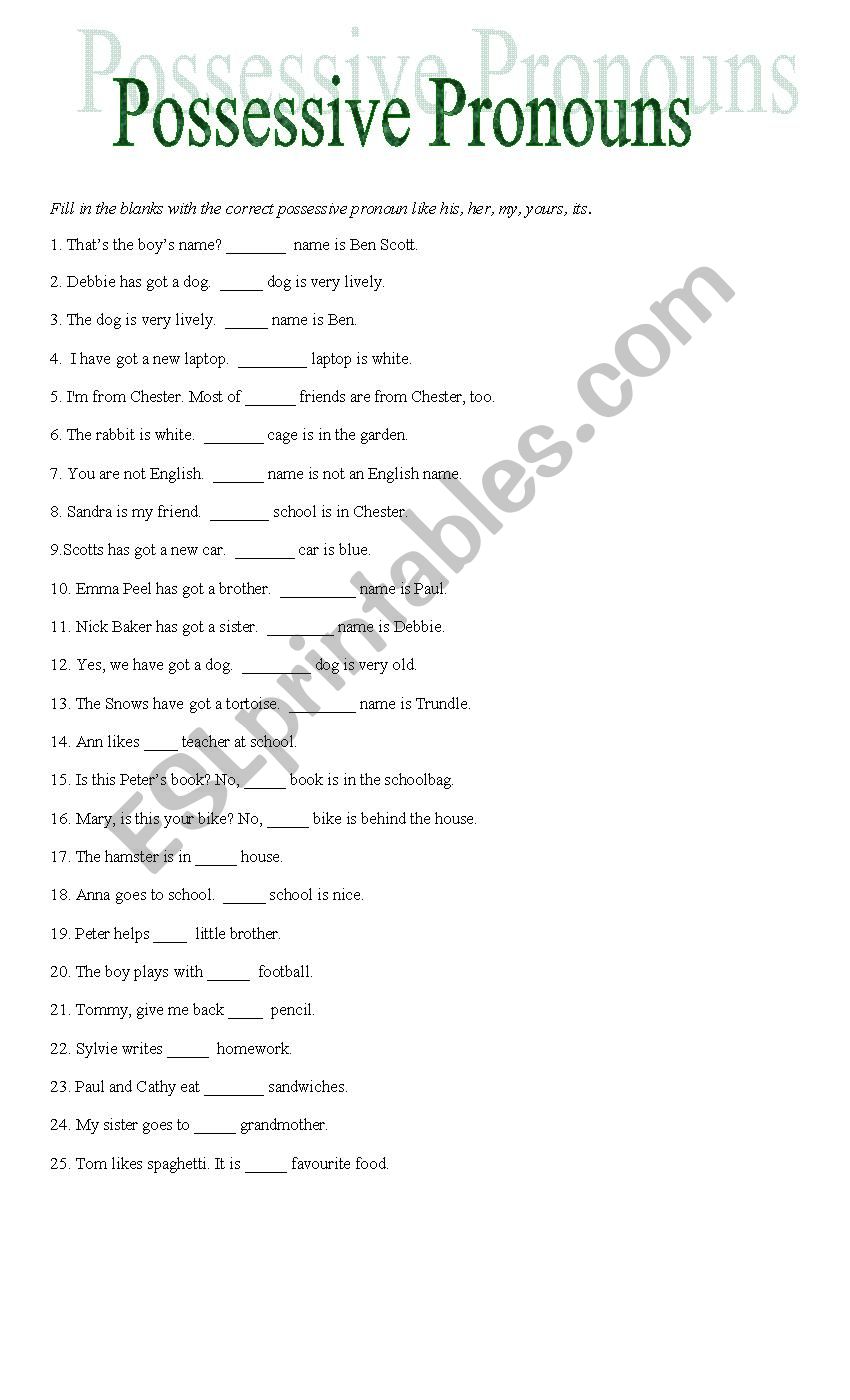 Possesive Pronouns worksheet