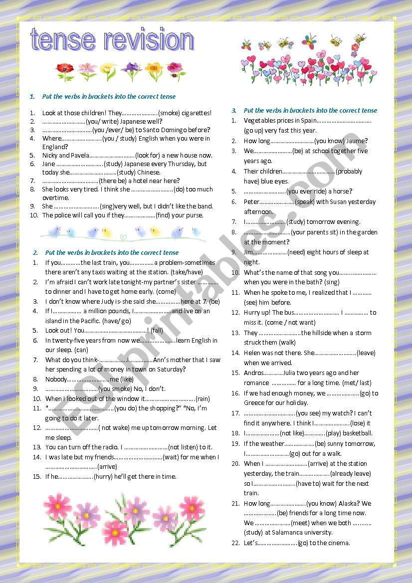 tense revision (B1) worksheet