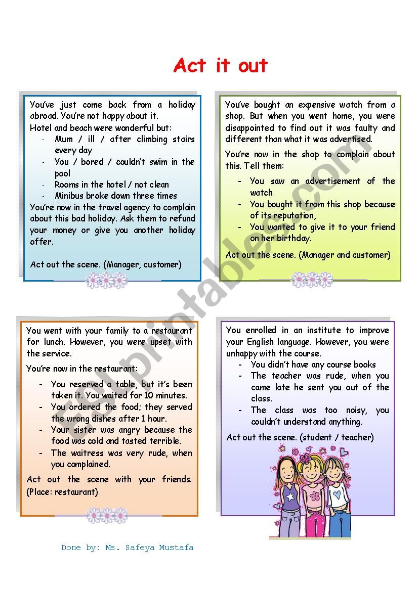 complaints role play worksheet