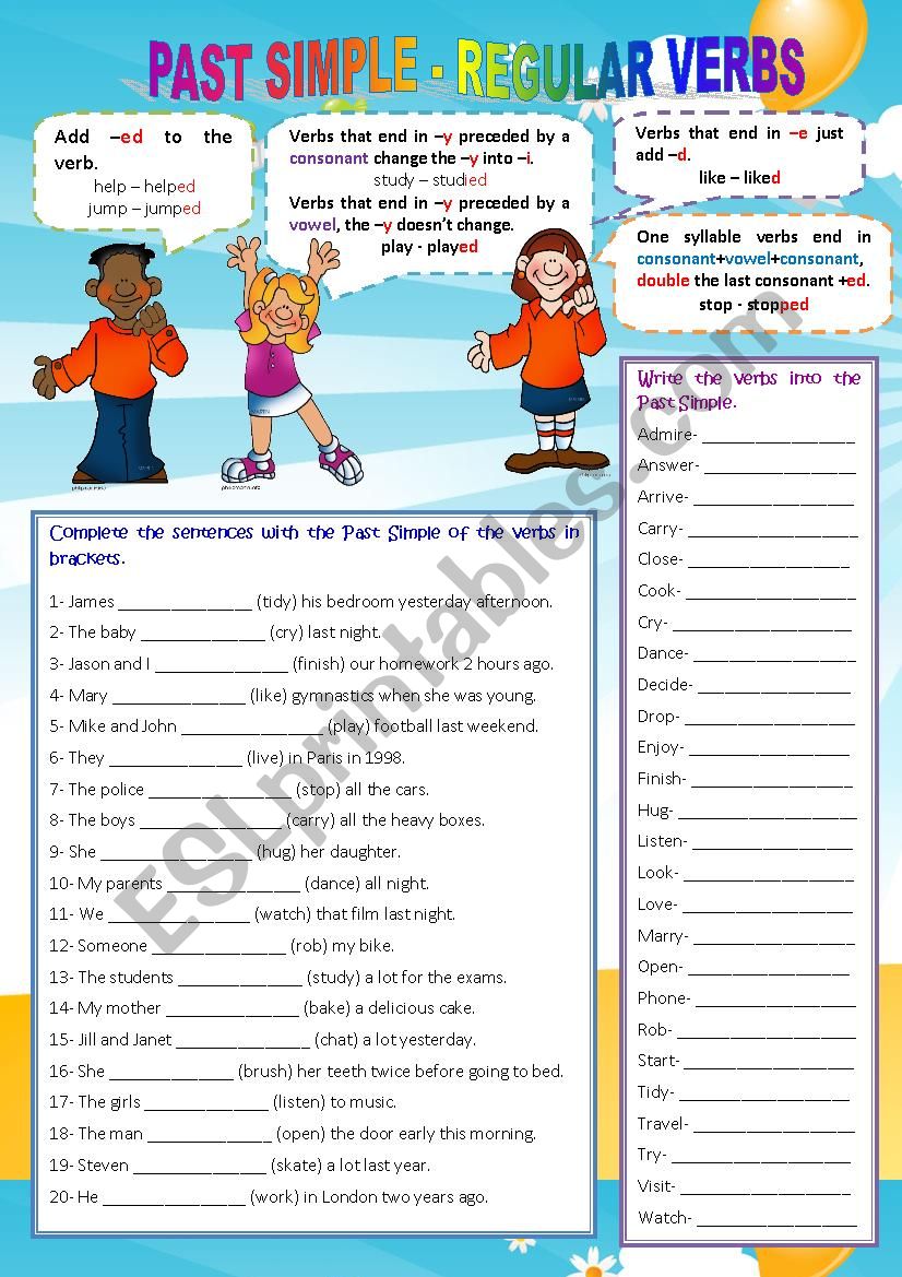 PAST SIMPLE - REGULAR VERBS - ESL worksheet by sandytita