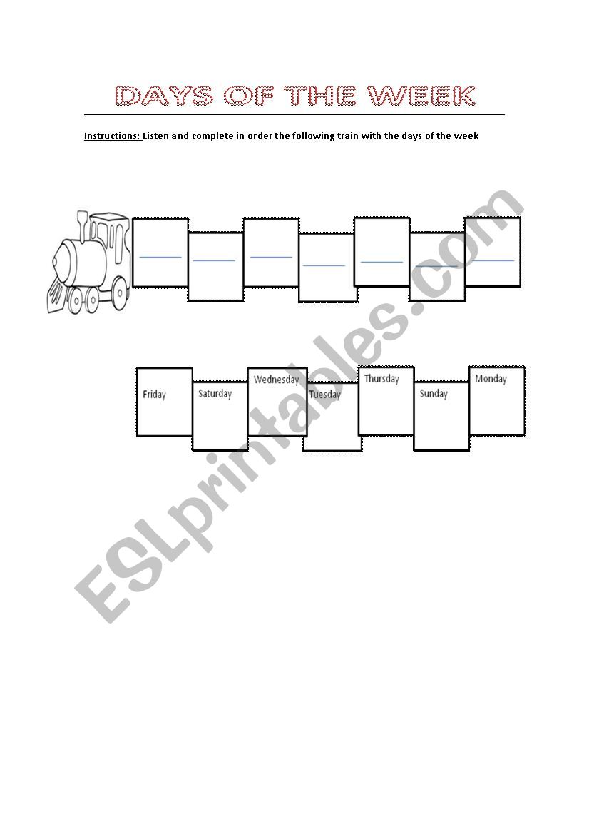 Trains days of the week worksheet