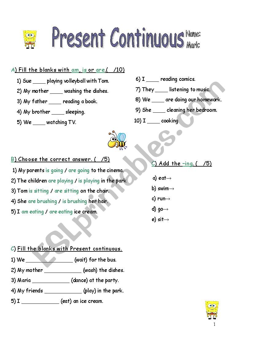 Present Continuous worksheet worksheet