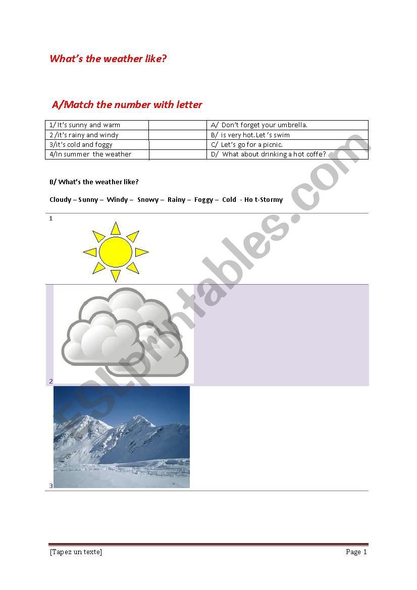 whats the weather like? worksheet