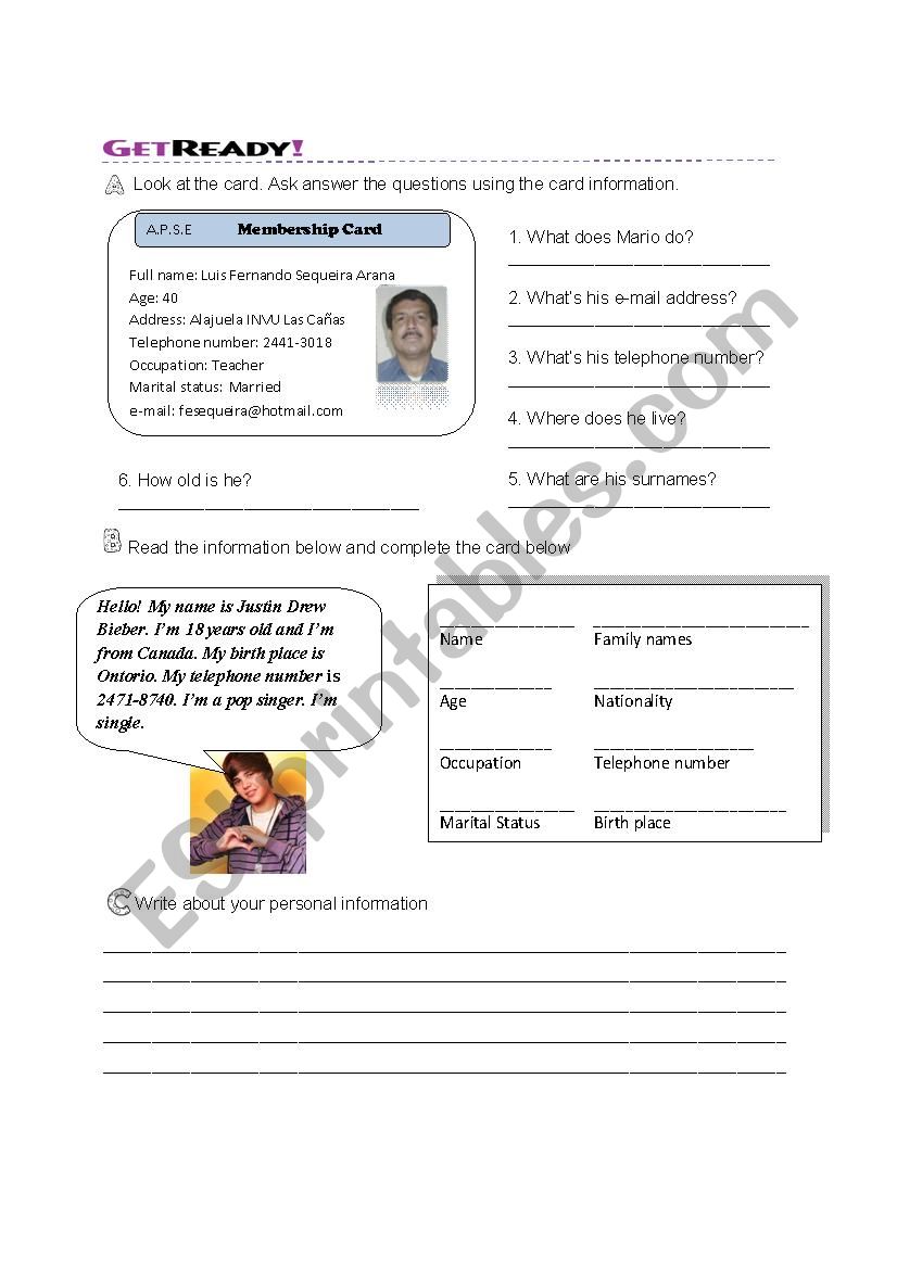 Personal info worksheet