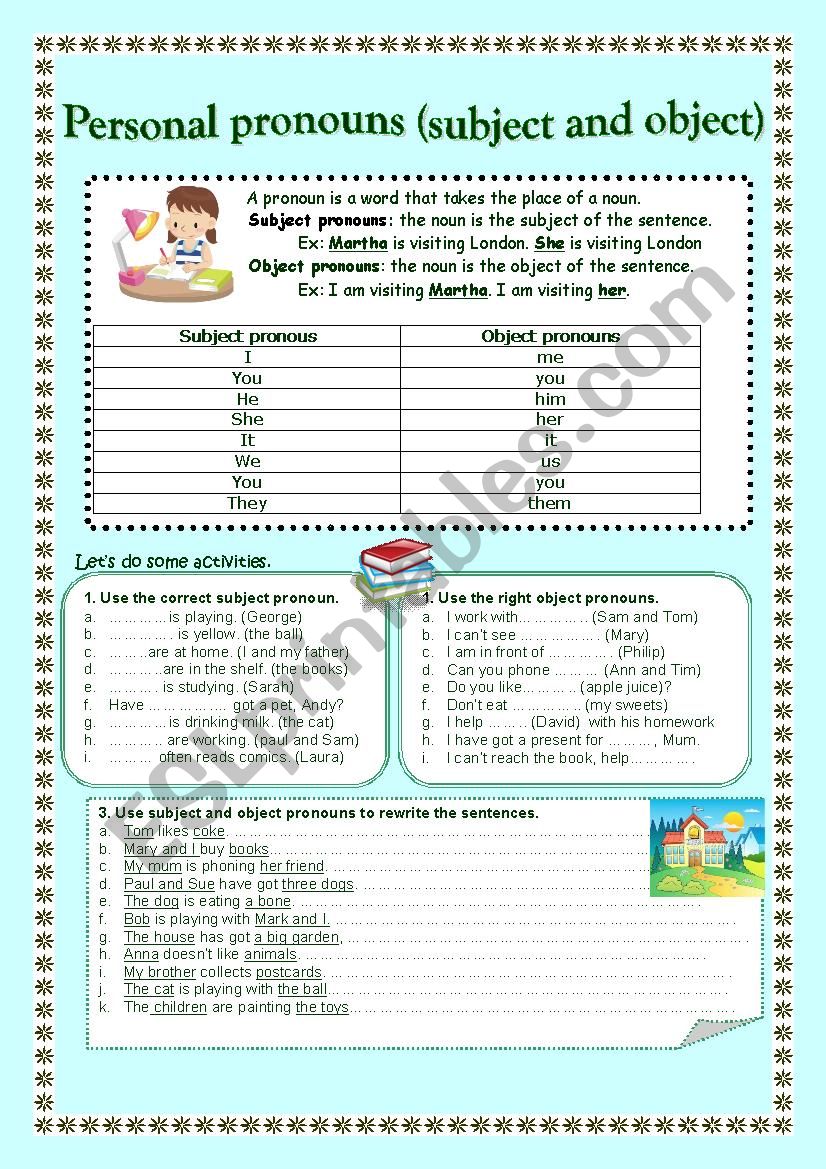 Subject and object pronouns worksheet